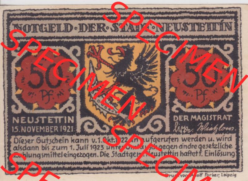 Notgeldscheine Neustettin, Stadt in Pommern Notgeld 1922, 50 Pfennig 2 Der oberste Rat (1) Sammlung