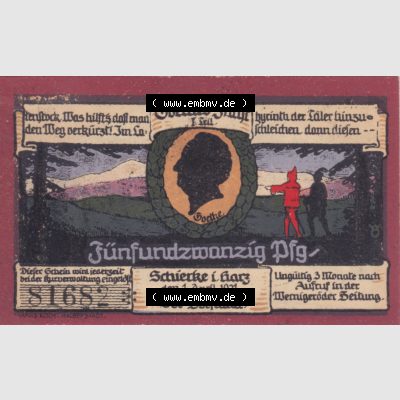 Notgeldscheine Schierke i. Harz, Gemeinde in Provinz Sachsen Notgeld 1921, 25 Pfennig Gesamtansicht (1) Sammlung