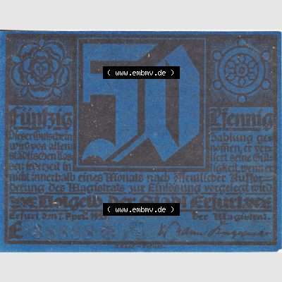Notgeldscheine Erfurt, Stadt in Provinz Sachsen Notgeld Luther 4 E blau (1) Sammlung