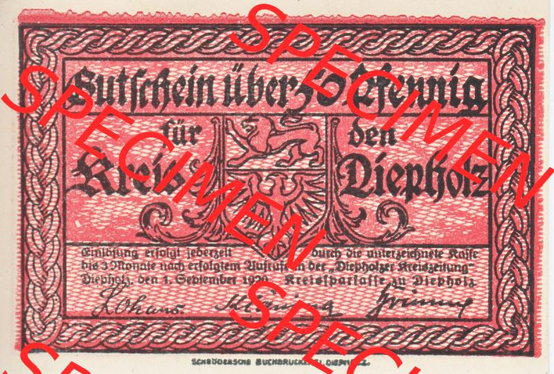 Notgeld Diepholz, Kreis im Land Hannover 1920, 50 Pfennig (1). Deutsches Notgeld Kreis Diepholz im Land Hannover im online Katalog zum katalogisieren, kategorisieren... Sammlung