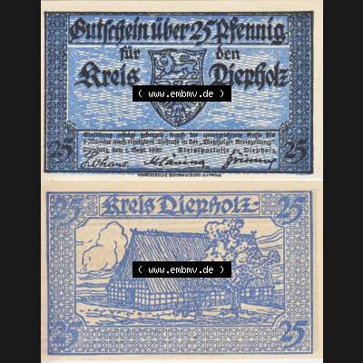 Notgeld Diepholz, Kreis im Land Hannover 1920, 25 Pfennig (3). Deutsches Notgeld Kreis Diepholz im Land Hannover im online Katalog zum katalogisieren, kategorisieren... Sammlung