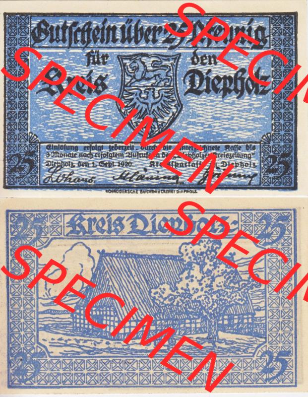 Notgeld Diepholz, Kreis im Land Hannover 1920, 25 Pfennig (3). Deutsches Notgeld Kreis Diepholz im Land Hannover im online Katalog zum katalogisieren, kategorisieren... Sammlung