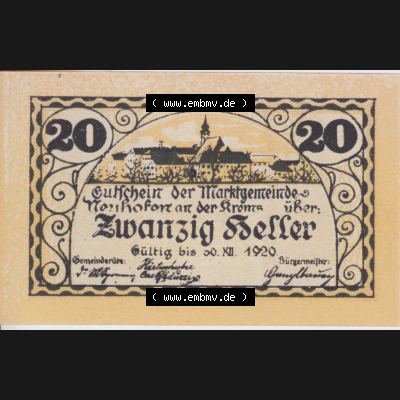 Notgeldscheine Oberösterreich Neuhofen an der Krems1920, 20 Heller (1). Notgeld Oberösterreich Neuhofen an der Krems, Notgeldscheine aus Oberösterreich im online... Sammlung