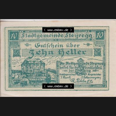 Notgeldscheine Oberösterreich Steyregg 10 Heller (1). Notgeld Oberösterreich Steyregg, Notgeldscheine aus Oberösterreich im online Katalog für private Sammler,... Sammlung