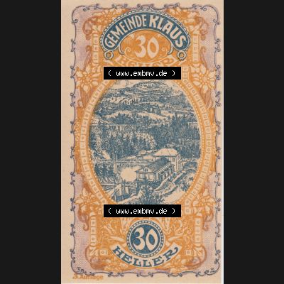 Notgeldscheine Vorarlberg Klaus 1920, I 30 Heller, 3. Auflage Ortsansichten (1) Sammlung