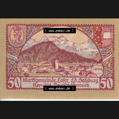 Notgeldscheine Salzburg Lofer 1921 I, 50 Heller 1. Auflage (1). Notgeld Salzburg Marktgemeinde Lofer, Kassenscheine, Notgeldscheine aus Salzburg im online Katalog... Sammlung