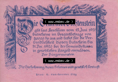 Notgeldscheine Oberösterreich Vichtenstein 1920, 20 Heller (1). Notgeld Oberösterreich Vichtenstein, Notgeldscheine aus Oberösterreich... Sammlung