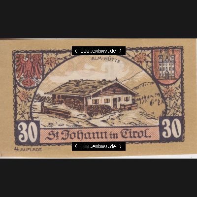 Notgeldscheine Tirol Sankt Johann in Tirol 1921, Auflage 4. 30 Heller (1) Sammlung
