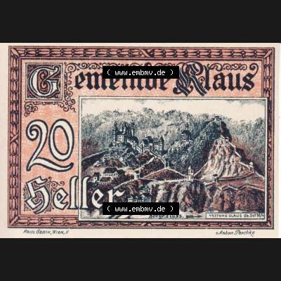 Notgeldscheine Vorarlberg Klaus 1920, III 20 Heller (1) Sammlung