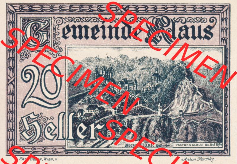 Notgeldscheine Vorarlberg Klaus 1920, IV 20 Heller (1) Sammlung