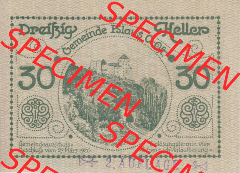 Notgeldscheine Vorarlberg Klaus 1920, 30 Heller 2. Auflage (1) Sammlung