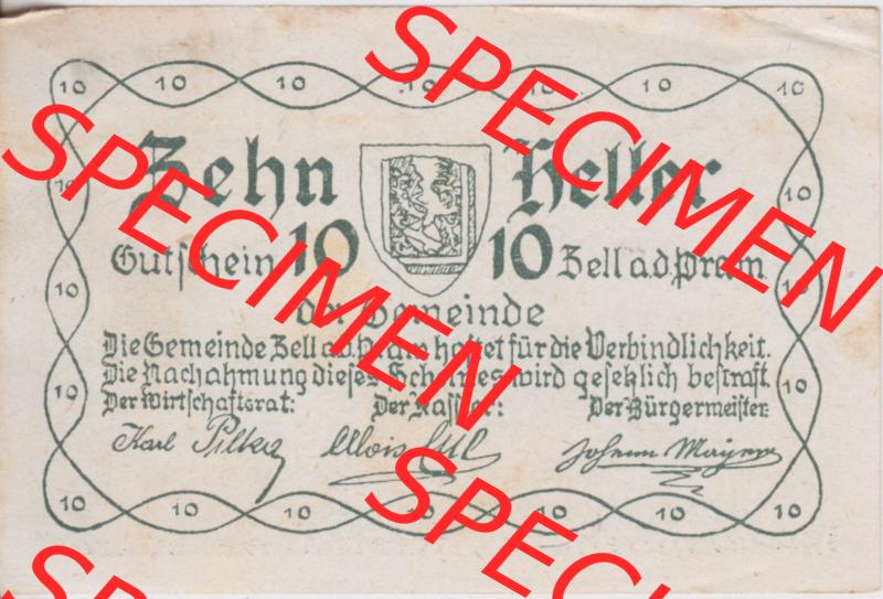 Notgeldscheine Oberösterreich Zell an der Pram 1920, 10 Heller (1). Notgeld Oberösterreich Gemeinde Zell an der Pram, Notgeldscheine aus Oberösterreich im online... Sammlung