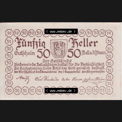 Notgeldscheine Oberösterreich Zell an der Pram 1920, 50 Heller (1). Notgeld Oberösterreich Gemeinde Zell an der Pram, Notgeldscheine aus Oberösterreich im online... Sammlung