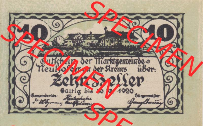Notgeldscheine Oberösterreich Neuhofen an der Krems1920, 10 Heller (1). Notgeld Oberösterreich Neuhofen an der Krems, Notgeldscheine aus Oberösterreich im online... Sammlung