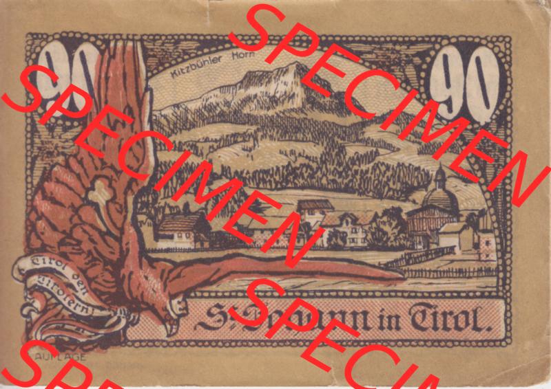 Notgeldscheine Tirol Sankt Johann in Tirol 1921, Auflage 4. 90 Heller (1) Sammlung