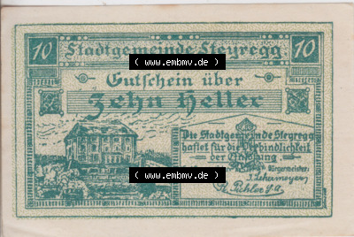 Notgeldscheine Oberösterreich Steyregg 10 Heller (1). Notgeld Oberösterreich Steyregg, Notgeldscheine aus Oberösterreich im... Sammlung