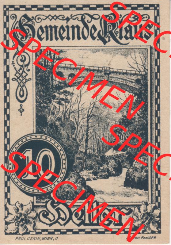 Notgeldscheine Vorarlberg Klaus 1920, III 10 Heller (1) Sammlung