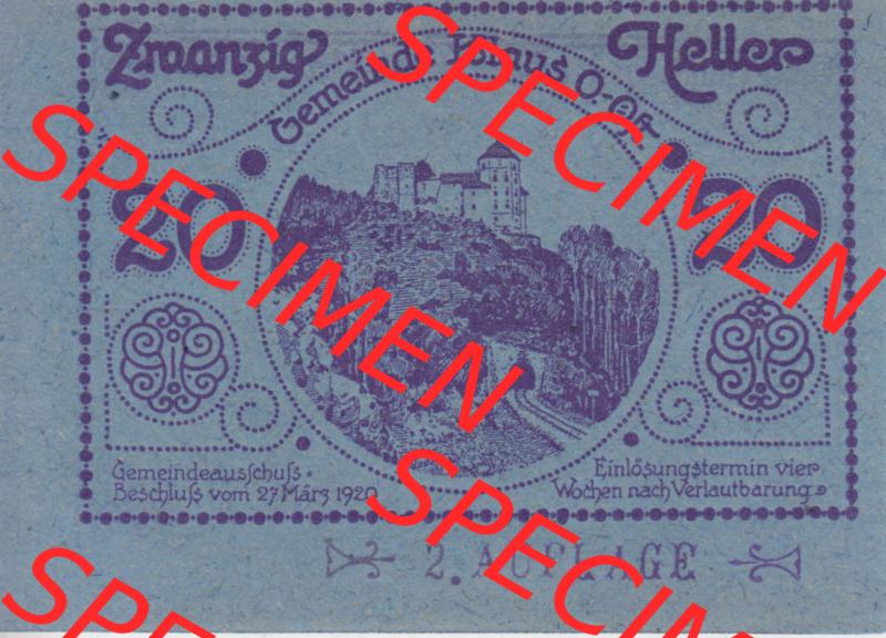 Notgeldscheine Vorarlberg Klaus 1920, 20 Heller in Blau, 2. Auflage (1) Sammlung