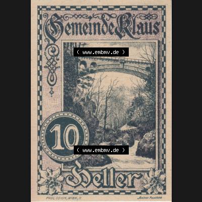 Notgeldscheine Vorarlberg Klaus 1920, I 10 Heller (1) Sammlung