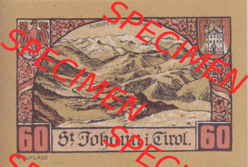 Notgeldscheine Tirol Sankt Johann in Tirol 1921, Auflage 4. 60 Heller (1) Sammlung