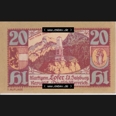 Notgeldscheine Salzburg Lofer 1921 II, 20 Heller 2. Auflage (1). Notgeld Salzburg Marktgemeinde Lofer, Kassenscheine, Notgeldscheine aus Salzburg im online Katalog... Sammlung