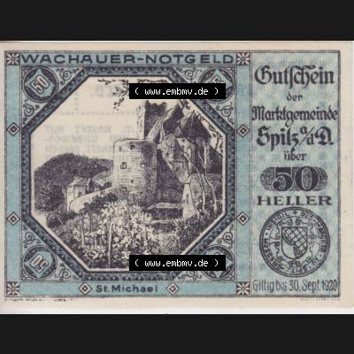 Notgeldscheine Niederösterreich Sankt Michael am Bruckbach 1920, 50 Heller. Vorderseite des Notgeldscheins im online Katalog auf EMBMV zum katalogisieren der eigenen Sammlung für... Sammlung