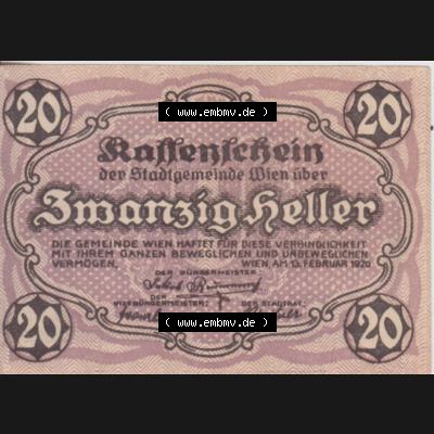 Notgeldscheine Wien 1920-1920, 20 Heller I (1) Sammlung