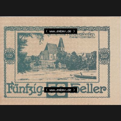 Notgeldscheine Niederösterreich Haidershofen 1920, 50 Heller. Vorderseite des Notgeldscheins im online Katalog auf EMBMV zum katalogisieren der eigenen Sammlung für private Sammler... Sammlung