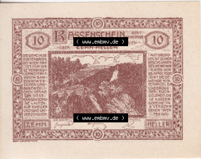 Notgeldscheine Niederösterreich Hinterbrühl 1920, 10 Heller III. Vorderseite des Notgeldscheins im online Katalog auf EMBMV... Sammlung