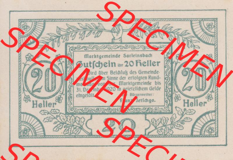 Notgeldscheine Oberösterreich Sarleinsbach 1920, 20 Heller (1). Notgeld Oberösterreich Sarleinsbach, Notgeldscheine aus Oberösterreich im online Katalog für... Sammlung