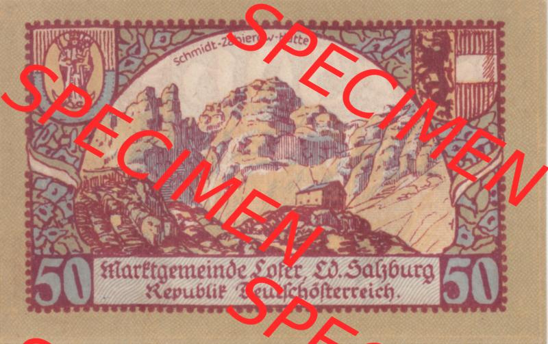 Notgeldscheine Salzburg Lofer 1921 III, 50 Heller 3. Auflage (1). Notgeld Salzburg Marktgemeinde Lofer, Kassenscheine, Notgeldscheine aus Salzburg im online Katalog... Sammlung
