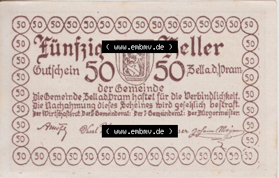 Notgeldscheine Oberösterreich Zell an der Pram 1920, 50 Heller (1). Notgeld Oberösterreich Gemeinde Zell an der Pram, Notgeldscheine... Sammlung