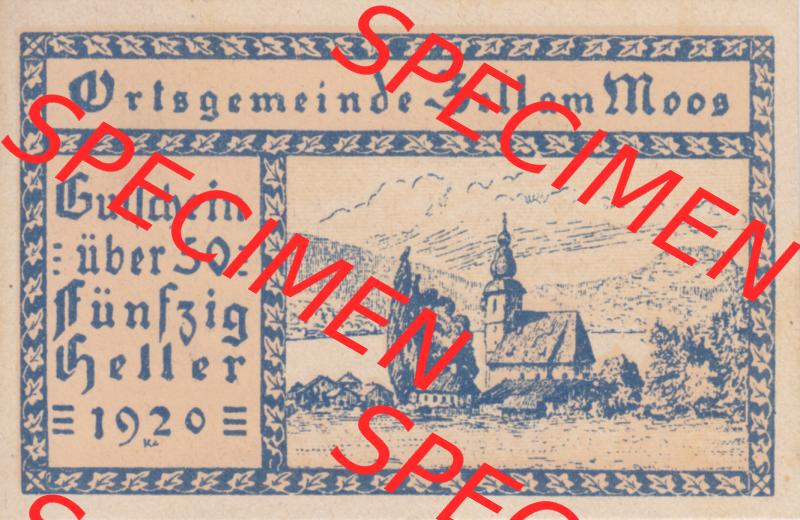 Notgeldscheine Oberösterreich Moos 50 Heller (1) Oberösterreich Katalog mit Notgeld aus Moos, Notgeldscheine aus Oberösterreich im online Katalog für private Sammler,... Sammlung