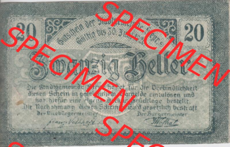 Notgeldscheine Oberösterreich Steyr 1919-1920, 20 Heller (1). Notgeld Oberösterreich Steyr, Notgeldscheine aus Oberösterreich im online Katalog für private... Sammlung
