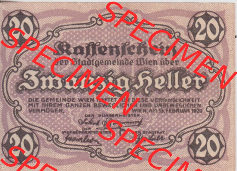 Notgeldscheine Wien 1920-1920, 20 Heller I (1) Sammlung