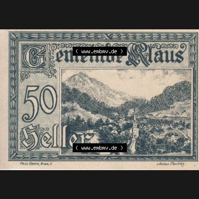 Notgeldscheine Vorarlberg Klaus 1920, III 50 Heller (1) Sammlung