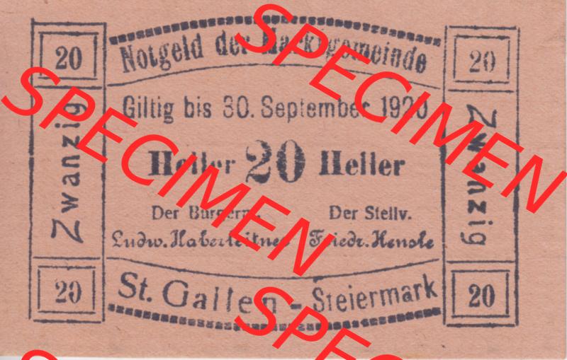 Notgeldscheine Steiermark Sankt Gallen (0003). Notgeldscheine Marktgemeinde Steiermark St. Gallen, Notgeldscheine aus Steiermark im online Katalog für private Sammler,... Sammlung