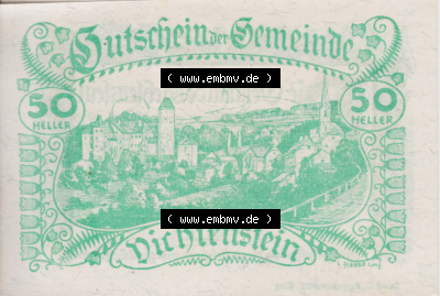 Notgeldscheine Oberösterreich Vichtenstein 1920, 50 Heller Grün (1). Notgeld Oberösterreich Vichtenstein, Notgeldscheine aus... Sammlung