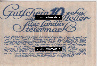 Notgeldscheine Steiermark (0008). Notgeld Steiermark-Land / übergreifendes Bundesland Steiermark, Notgeldscheine aus Steiermark... Sammlung