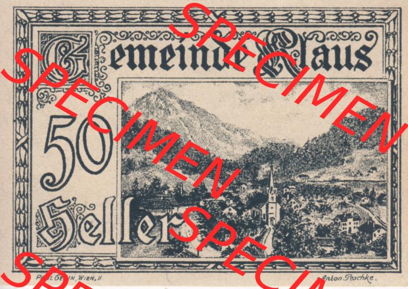 Notgeldscheine Vorarlberg Klaus 1920, II 50 Heller (1) Sammlung