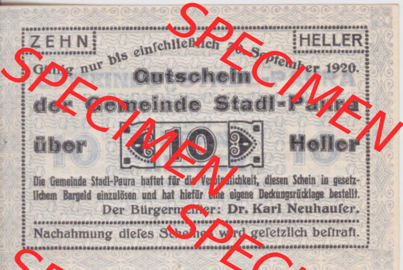 Notgeldscheine Oberösterreich Stadl-Paura 1920, I 10 Heller (1). Notgeld Oberösterreich Stadl-Paura, Notgeldscheine aus Oberösterreich im online Katalog für... Sammlung