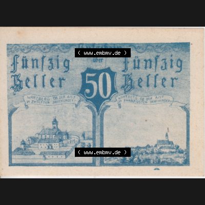 Notgeldscheine Oberösterreich Wartberg ob der Aist 1920-1920, 50 Heller blau (1). Notgeld Oberösterreich Gutschein der Gemeinde Wartberg ob der Aist, Notgeldscheine... Sammlung