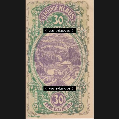 Notgeldscheine Vorarlberg Klaus 1920, III 30 Heller, 3. Auflage Ortsansichten (1) Sammlung
