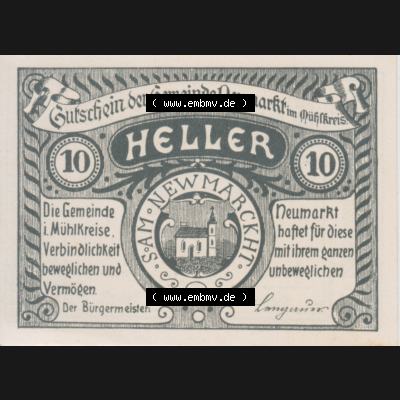Notgeldscheine Oberösterreich Neumarkt im Mühlkreis 1920, 10 Heller (1). Notgeld Oberösterreich Neumarkt im Mühlkreis, Notgeldscheine aus Oberösterreich... Sammlung