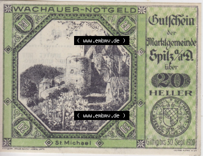 Notgeldscheine Niederösterreich Sankt Michael am Bruckbach 1920, 20 Heller. Vorderseite des Notgeldscheins im online Katalog... Sammlung