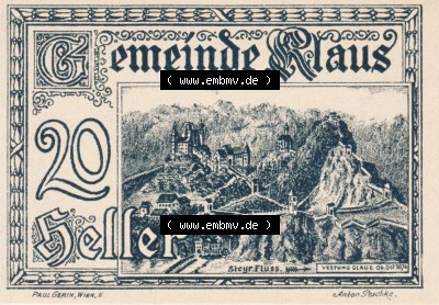 Notgeldscheine Vorarlberg Klaus 1920, I 20 Heller (1) Sammlung