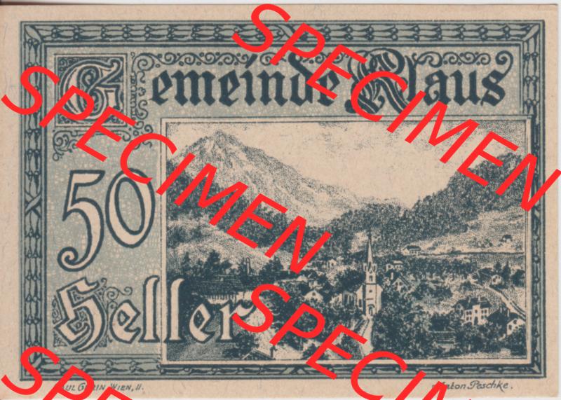 Notgeldscheine Vorarlberg Klaus 50-heller (1) Sammlung
