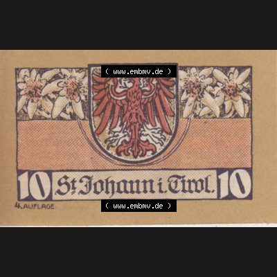 Notgeldscheine Tirol Sankt Johann in Tirol 1921, Auflage 4. 10 Heller (1) Sammlung