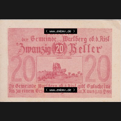 Notgeldscheine Oberösterreich Wartberg ob der Aist 1920-1920, 20 Heller rot (1). Notgeld Oberösterreich Gutschein der Gemeinde Wartberg ob der Aist, Notgeldscheine... Sammlung