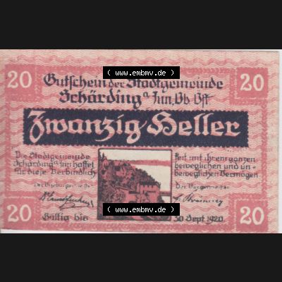 Notgeldscheine Oberösterreich Schärding 1920, 20 Heller (1). [Notgeld Oberösterreich Schärding, Notgeldscheine aus Oberösterreich im online... Sammlung